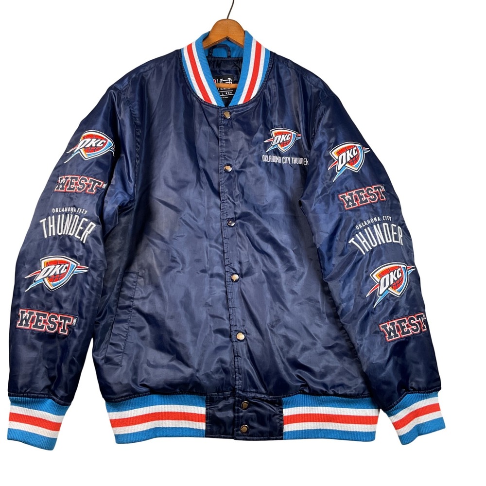 Ultra Game NBA Oklahoma City Thunder Varsity Jacket Mens L Blue  Satin